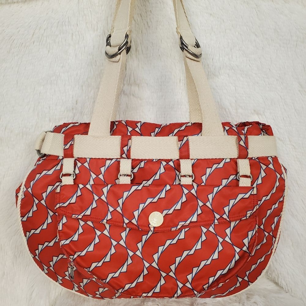 Marc Jacobs Vintage Large Pocket Nylon Tote Bag Red White Geometric Twist